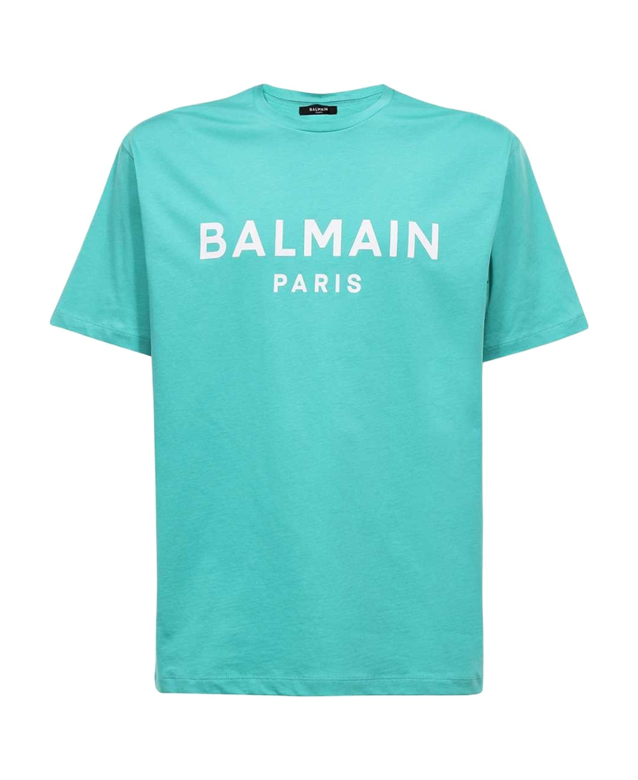 Shop Balmain Logo-print Short-sleeved T-shirt In Green