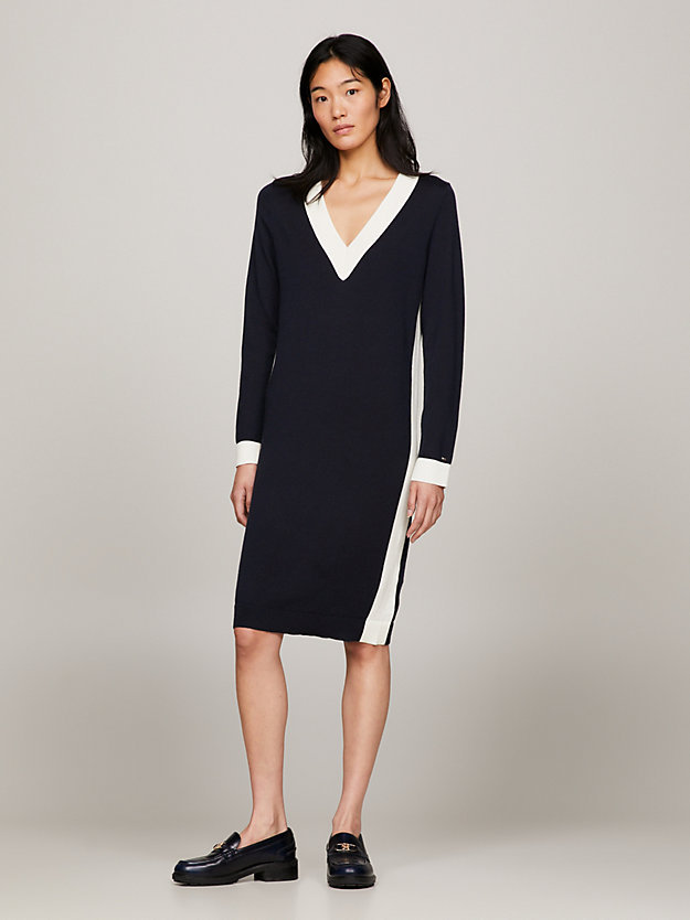 Tommy Hilfiger Long-sleeved Wool Dress In Black