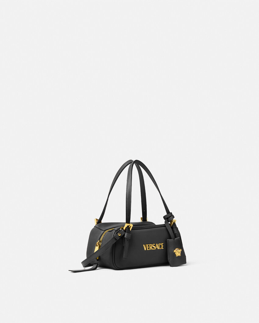 Versace Tag Bowling Shoulder Bag In Black