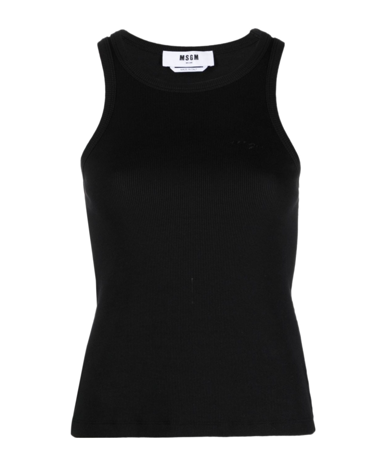 Msgm Embroidered-logo Ribbed Tank Top In Black