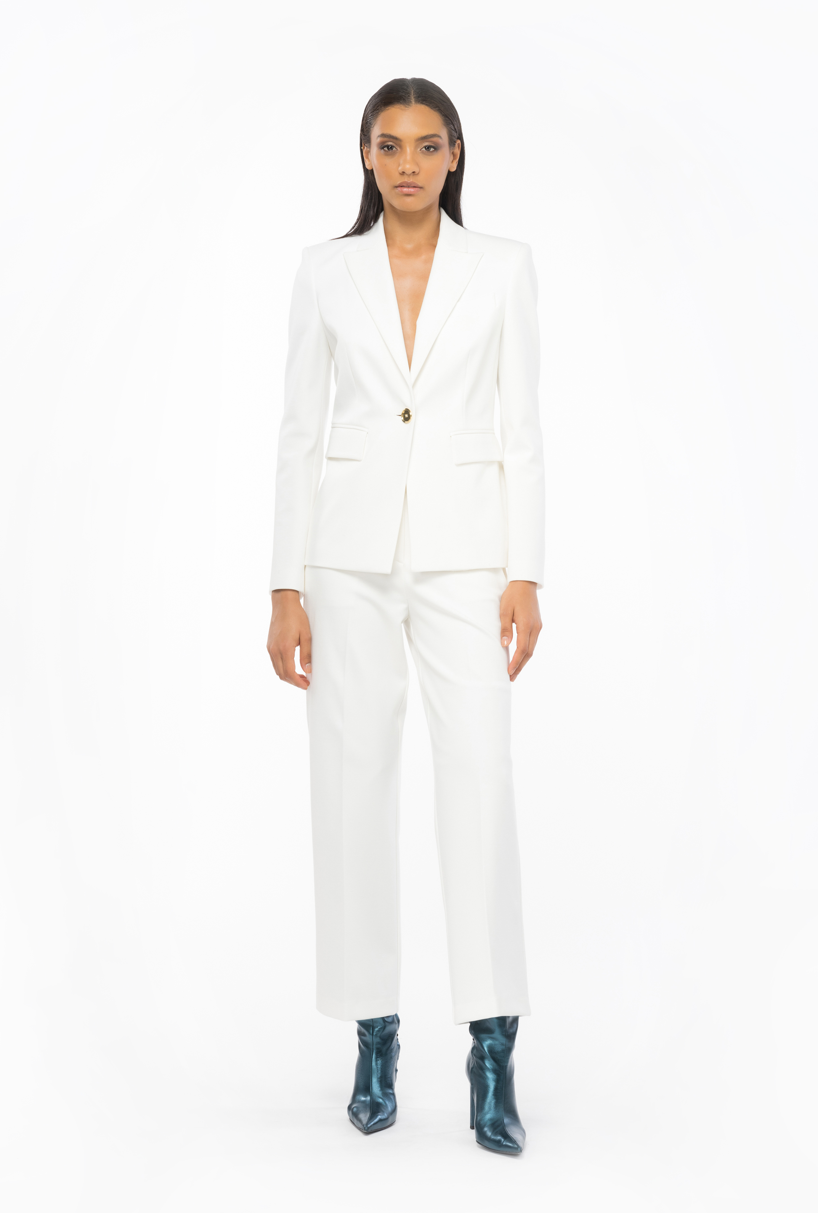 Pinko Cropped Straight-leg Trousers In White