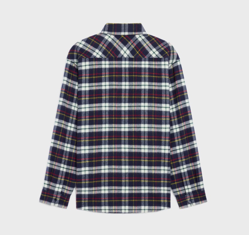 Celine Relaxed Shirt In Brushed Checked Wool In Multi