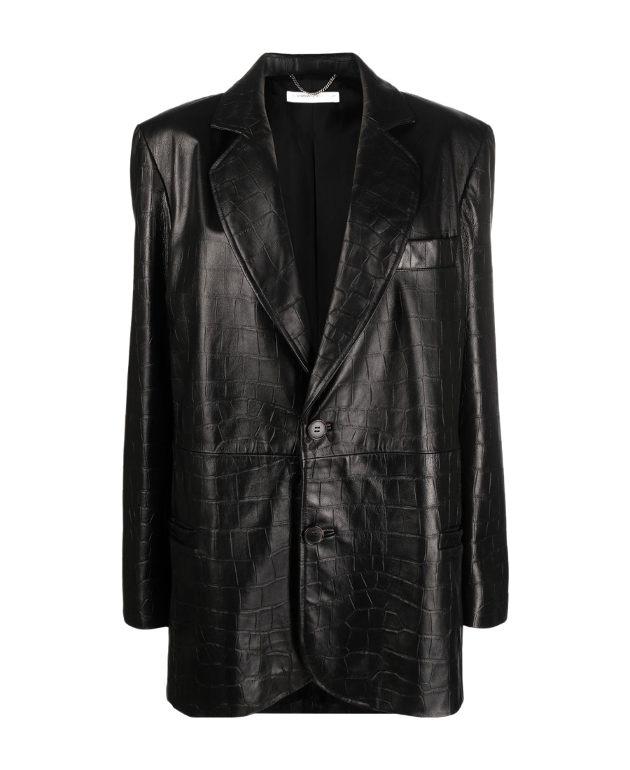 Alessandra Rich Crocodile-effect Single-breasted Blazer In Black