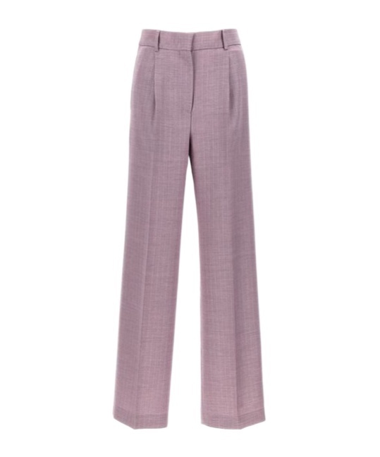 Msgm Lurex Pinstriped Wide Leg Trousers With Pleated Front In Purple
