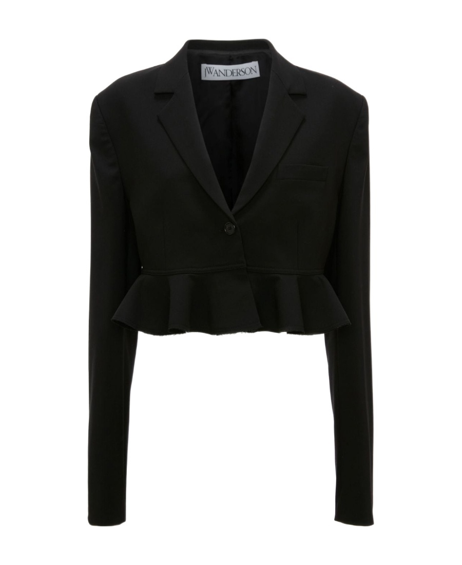 Jw Anderson Ruffled-trim Cropped Blazer In Black