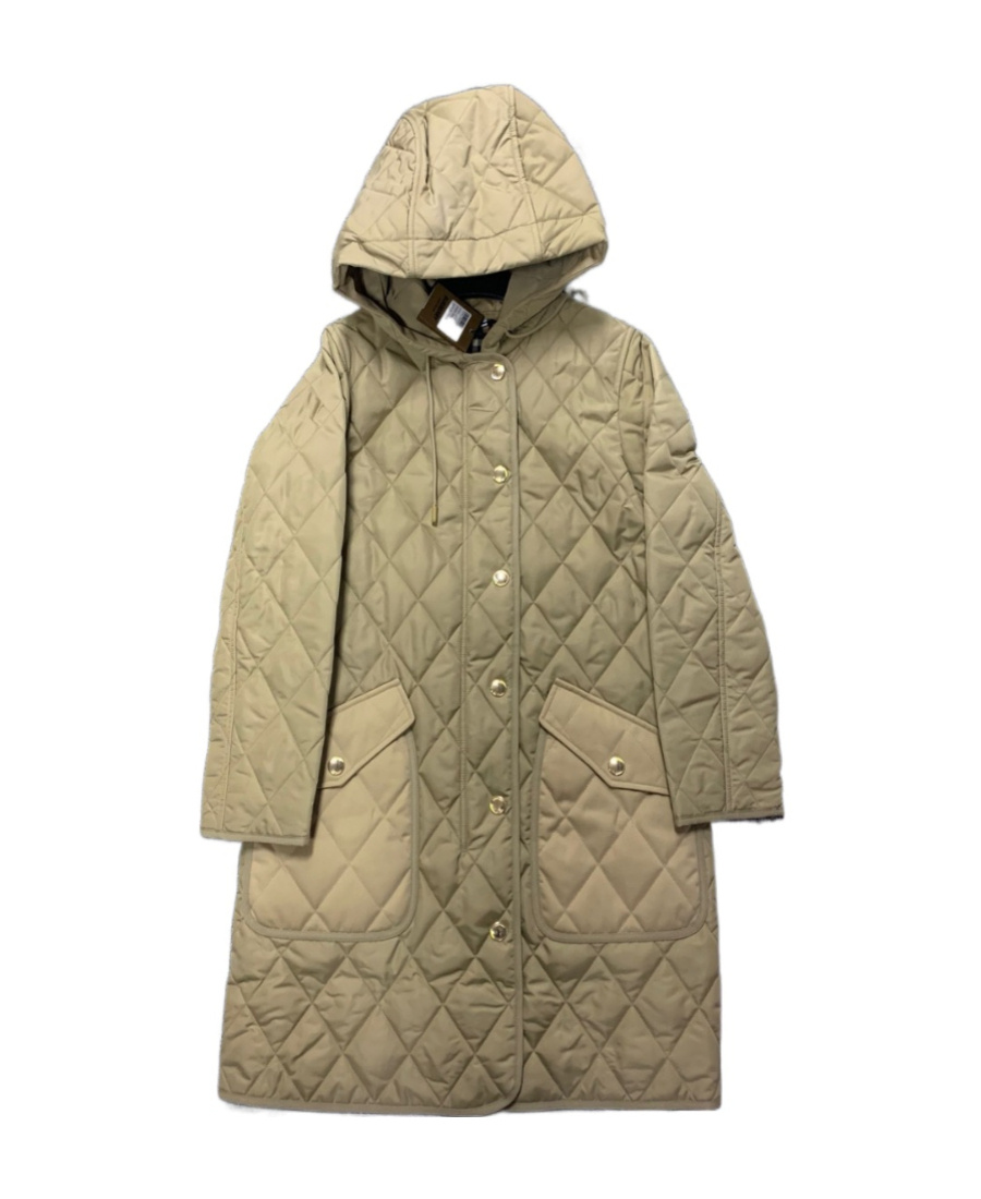 Burberry Diamond-quilted Hooded Parka Coat In Nude