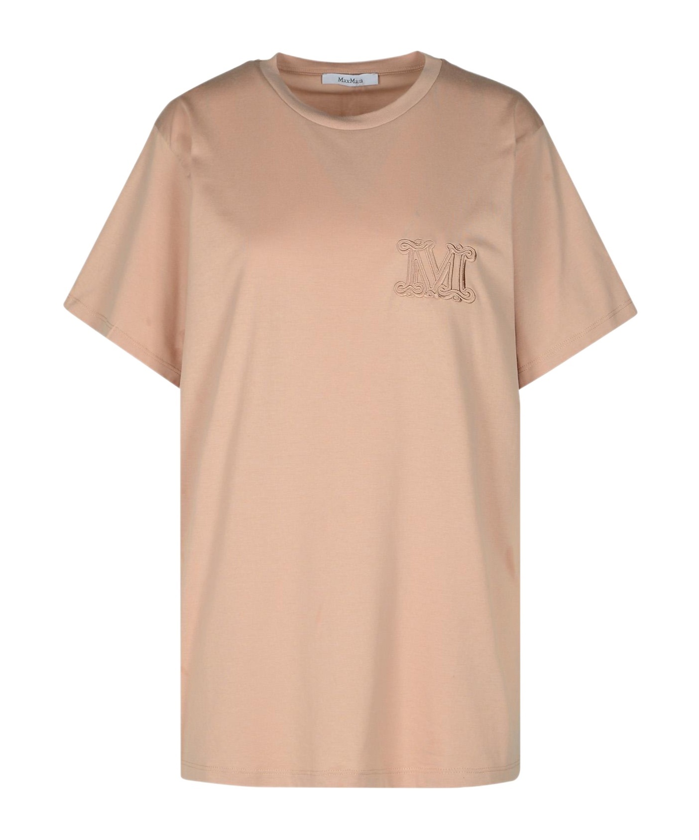 Max Mara Monogram-embroidered Cotton T-shirt In Nude