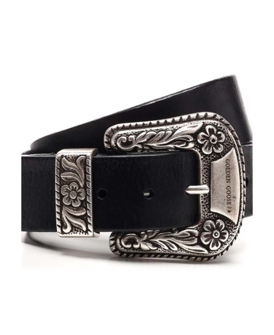 Golden Goose Deluxe Brand Black Vintage Effect Washed Leather Belt In Black