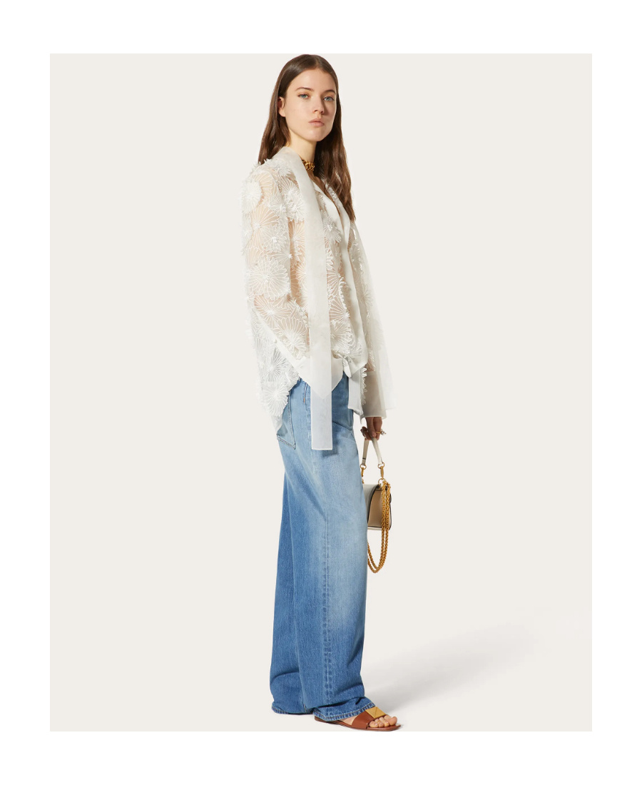 Valentino Light Blue Denim Trousers With V Gold Detail In Blue
