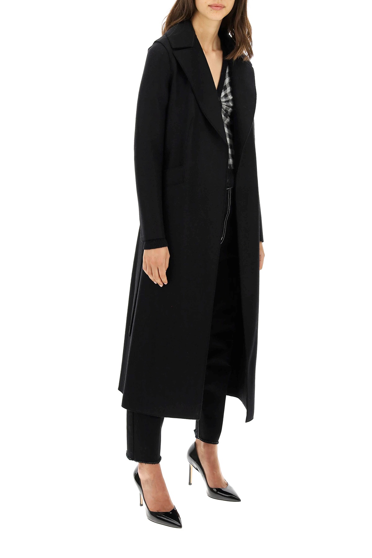 Shop Harris Wharf London Wrap-around Virgin Wool Coat In Black