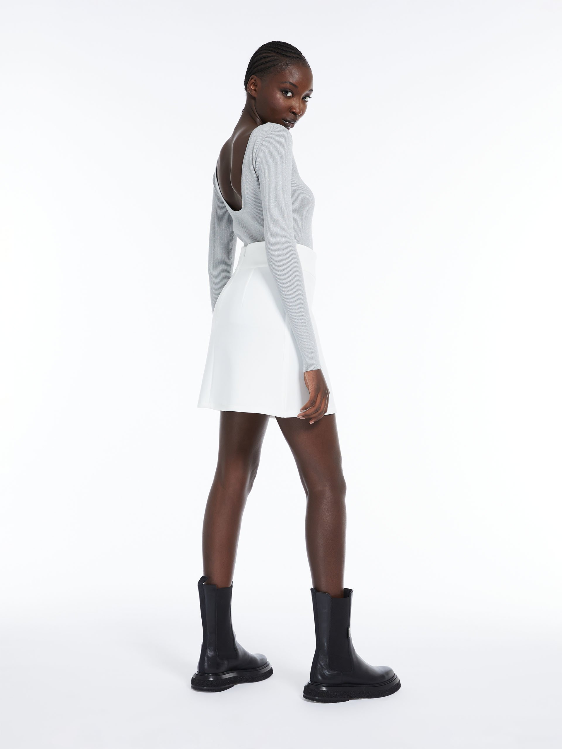 Max Mara Long-sleeved Rib Sweater In White