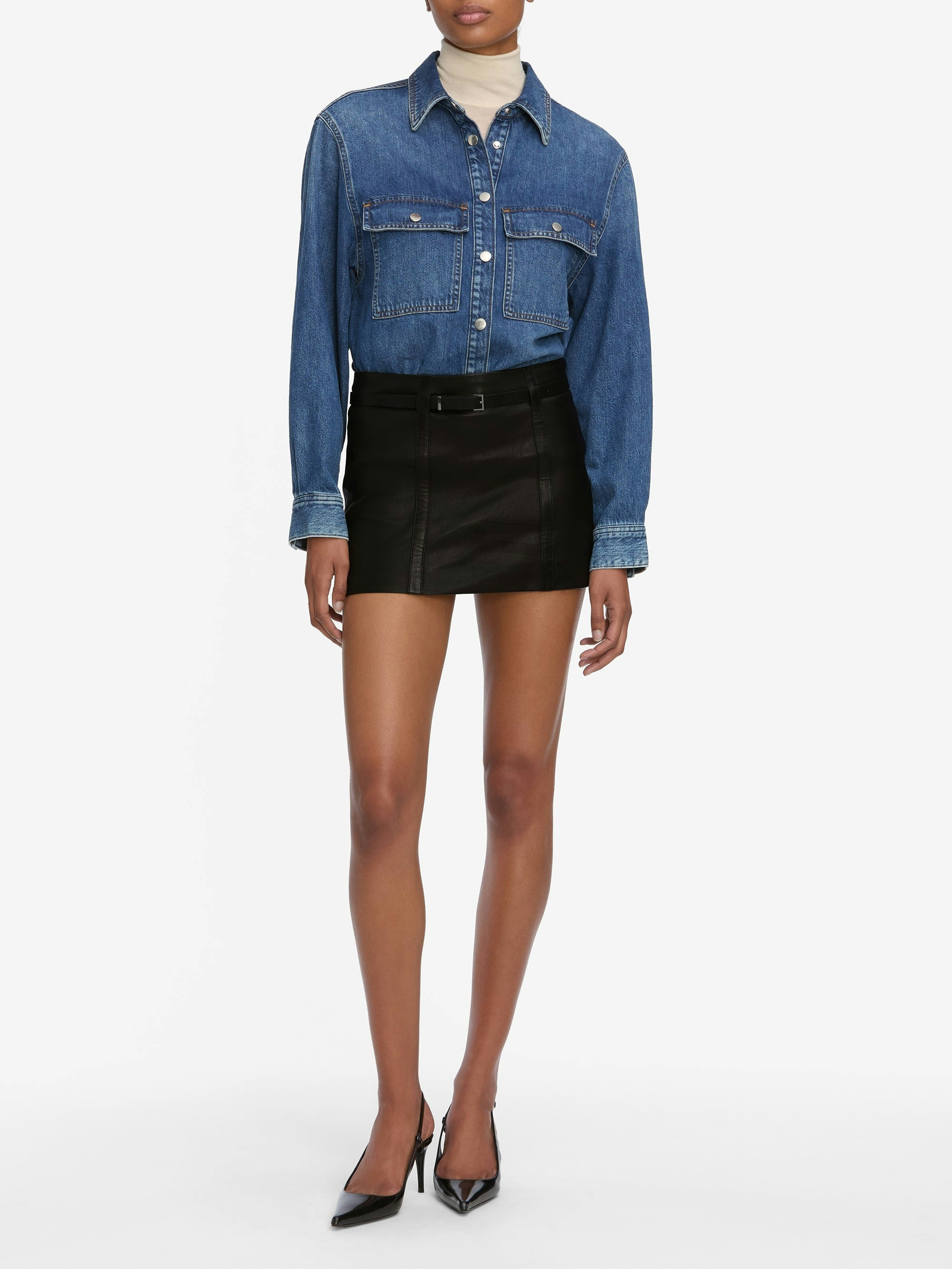 Frame The Long Sleeve Hi Low Denim Shirt In Blue