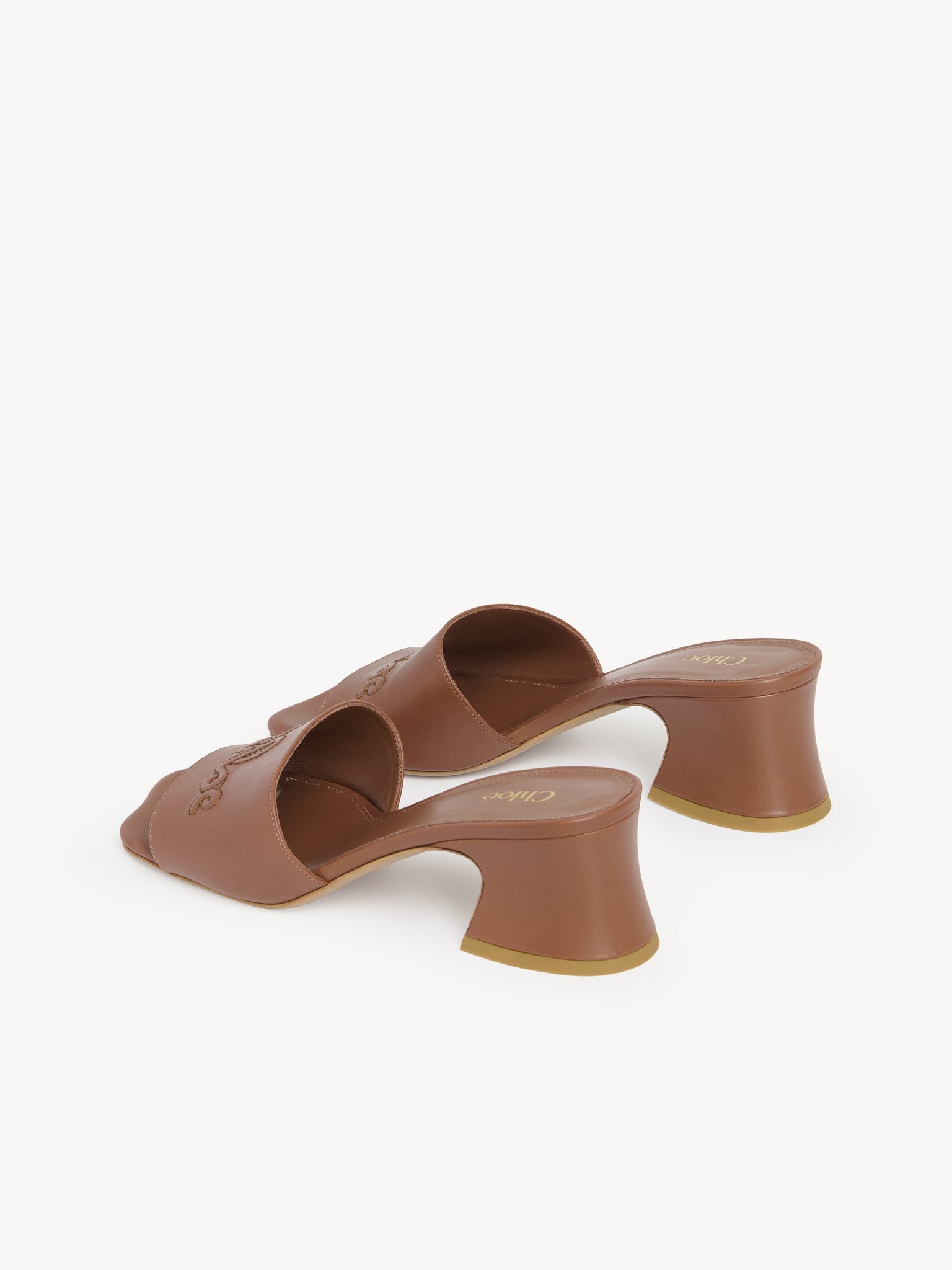 Chloé Soleil Heeled Mule Brown Size 4 100% Lambskin
