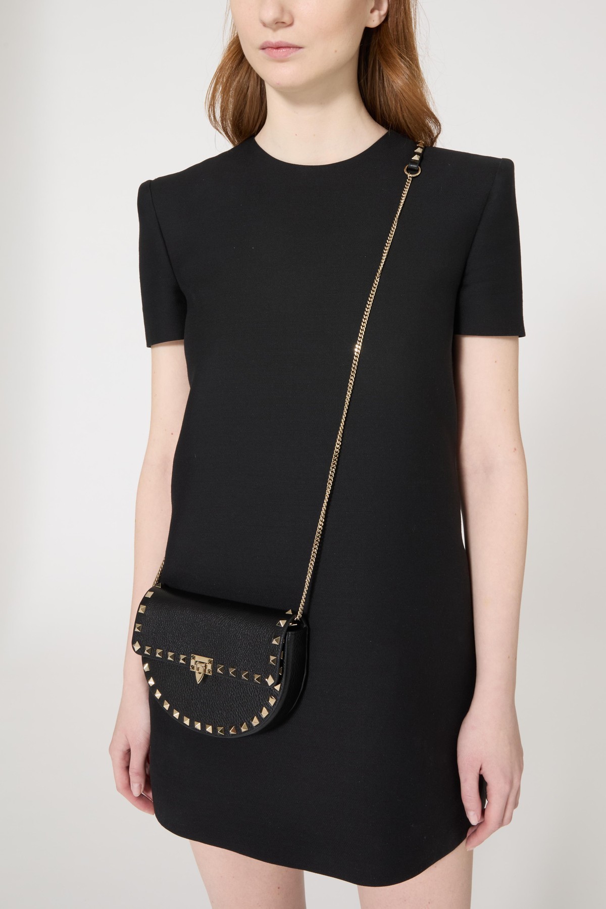 Valentino Mini Rockstud Shoulder Bag In Grainy Calfskin In Black