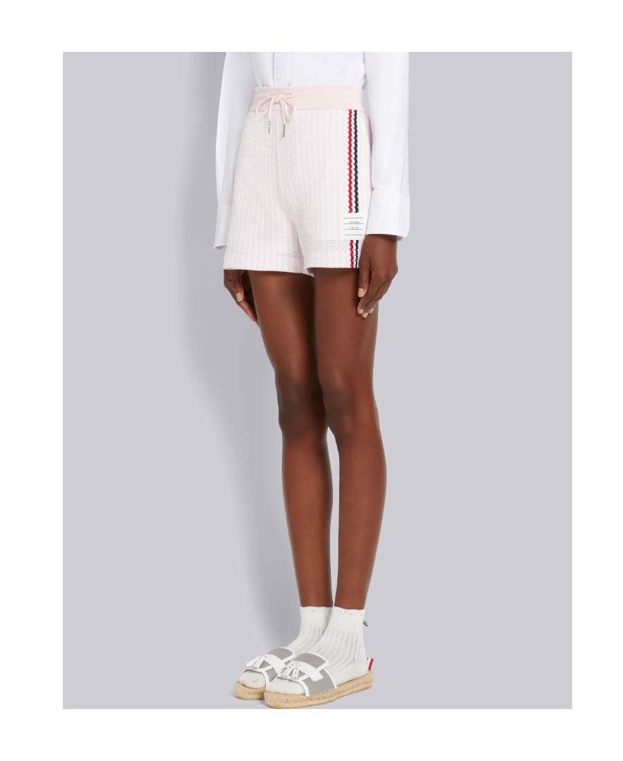 Thom Browne Rwb Stripe Knitted Cotton Shorts In White