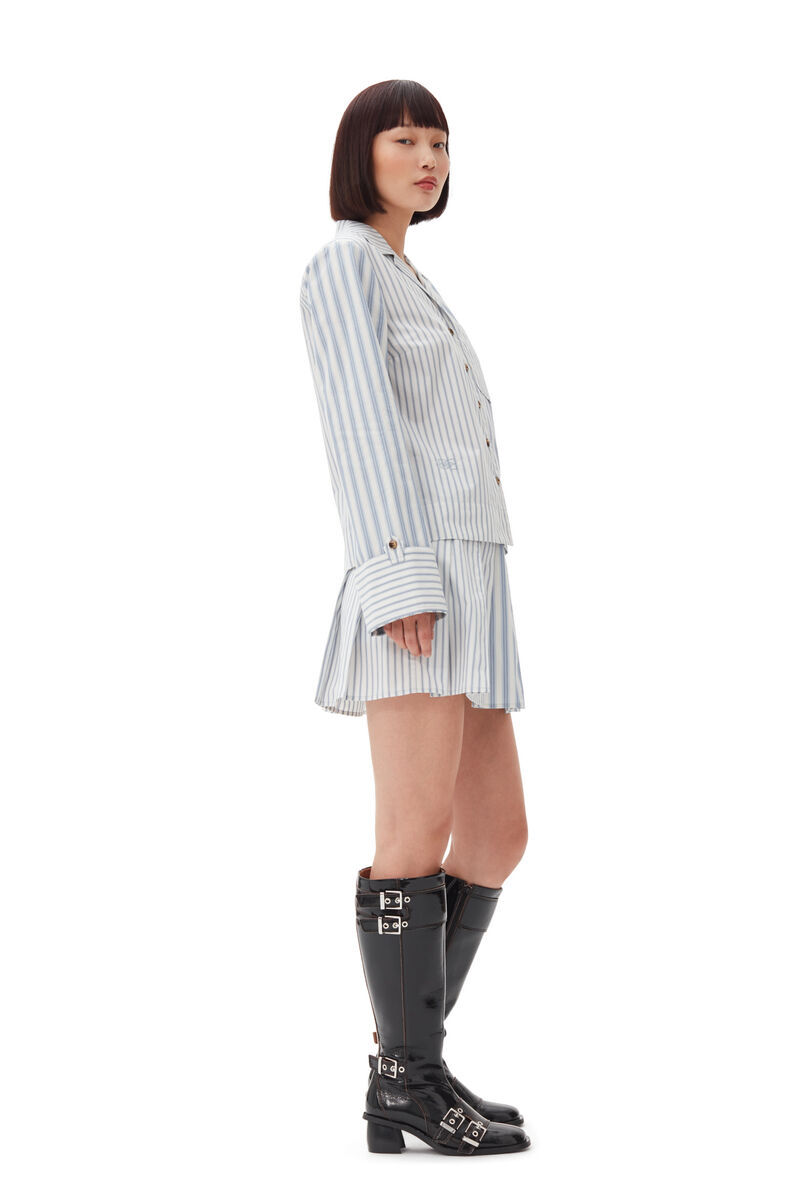 Ganni Striped Pleated Mini Skirt In White