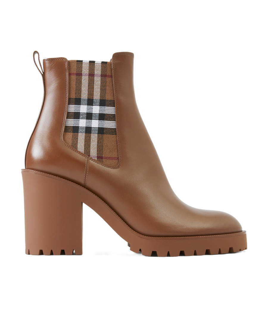 Burberry Allostock Leather Check Heeled Chelsea Booties In Brown