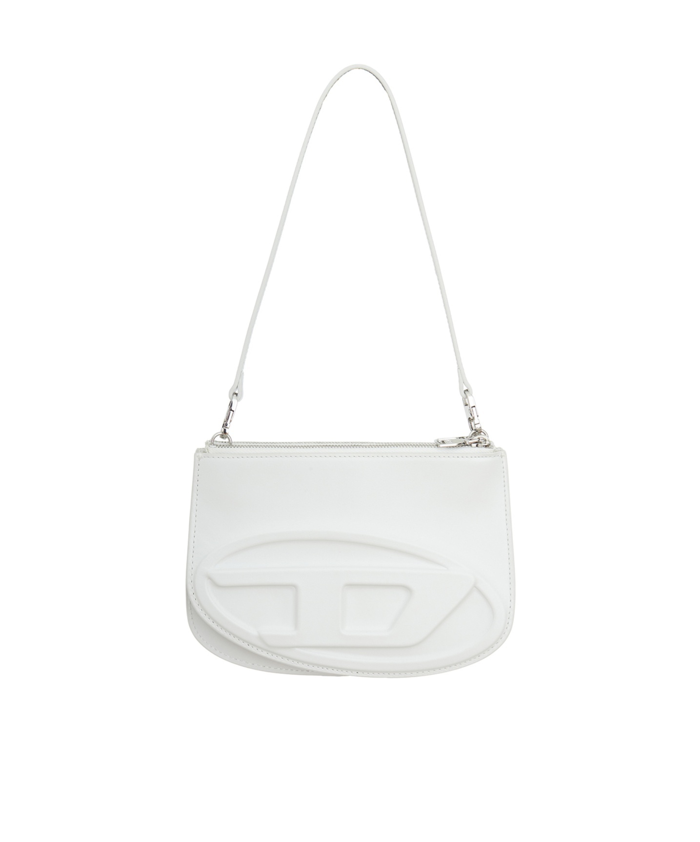 Diesel Smooth Leather Shoulder Handbag With Adjustable Strap In White