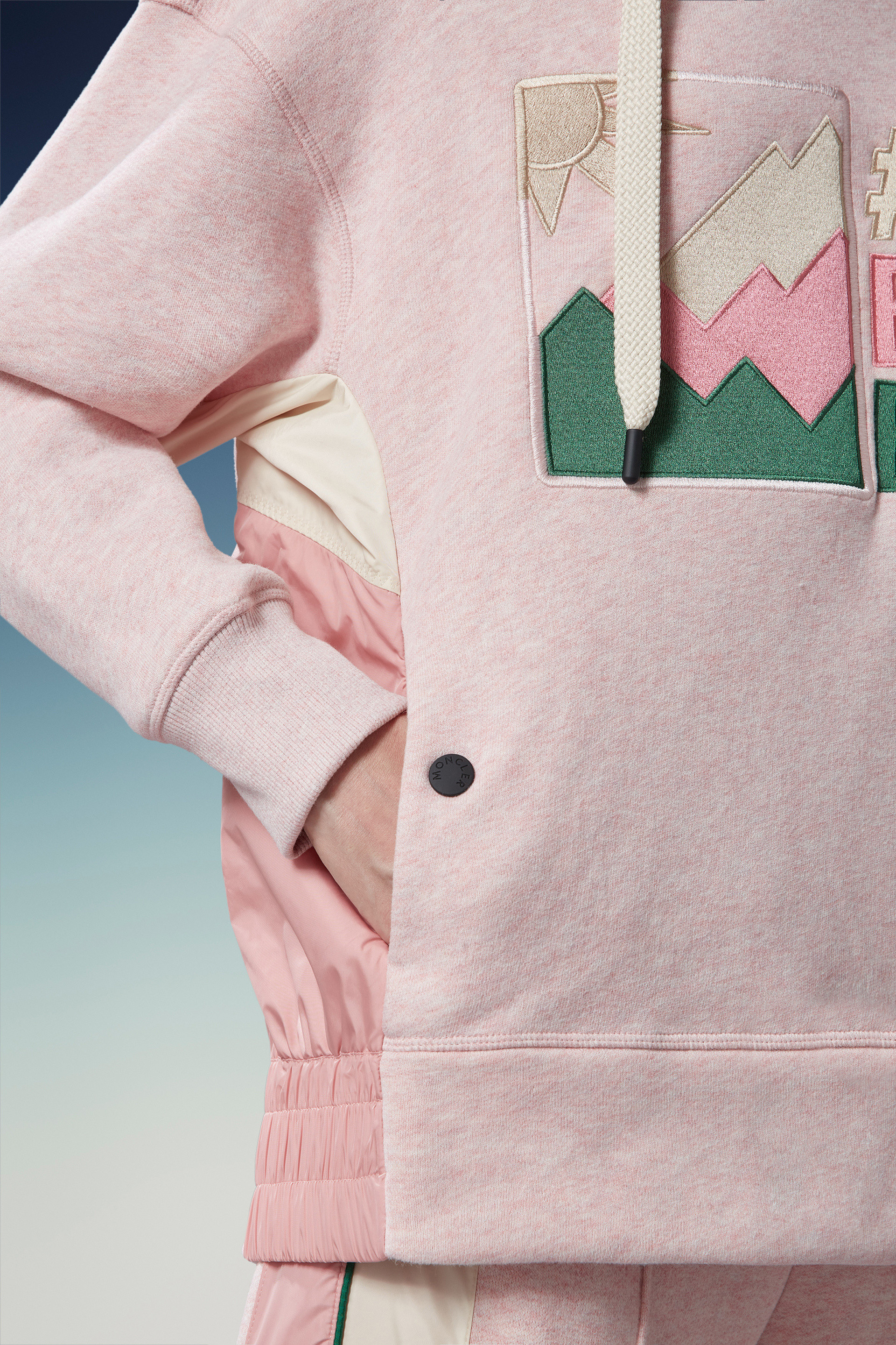 Moncler Mountain Logo-embroidered Cotton Hoodie In Pink