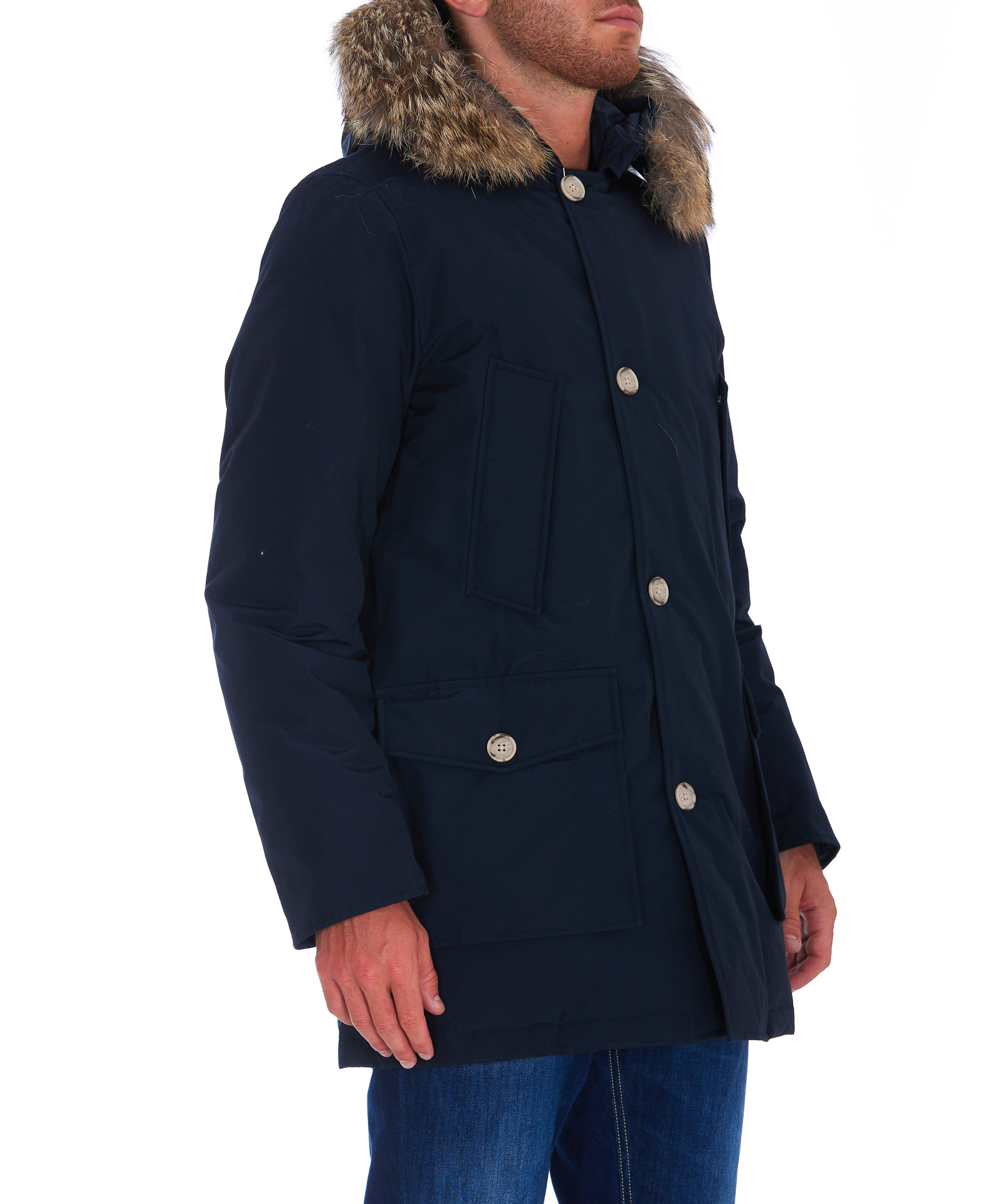 Woolrich Navy Blue Hooded Cotton-padded Jacket In Black