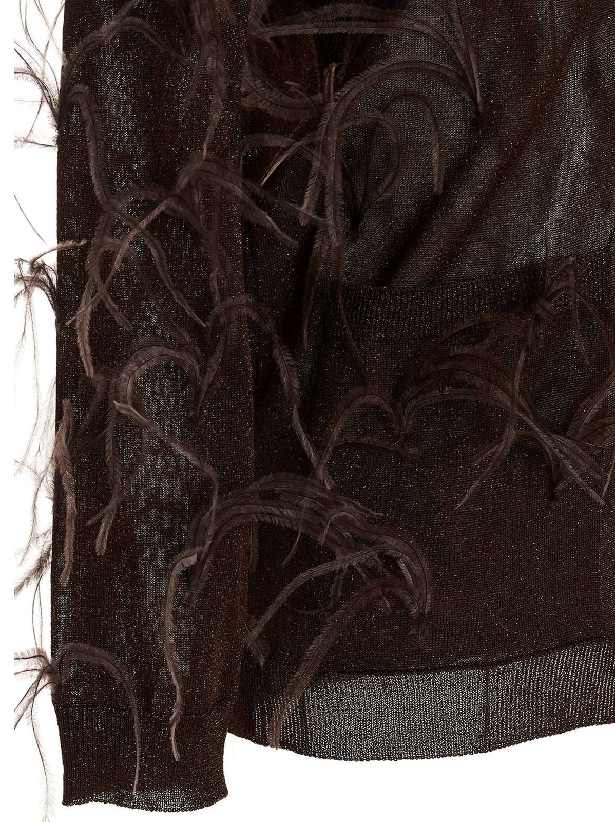 Valentino 'feather V-neck Sheer Cardigan With Ribbed Cuffs' In Black