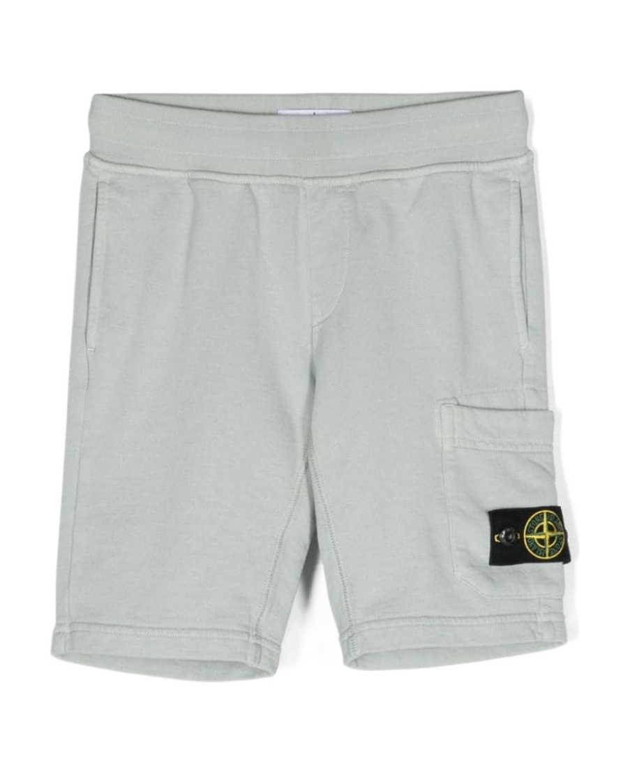 Stone Island Pearl Grey Sports Shorts With Logo In Gray