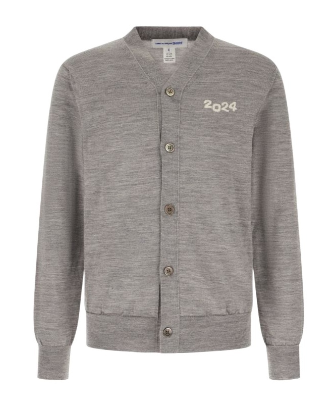 Comme Des Garçons Long-sleeved Cardigan In Gray