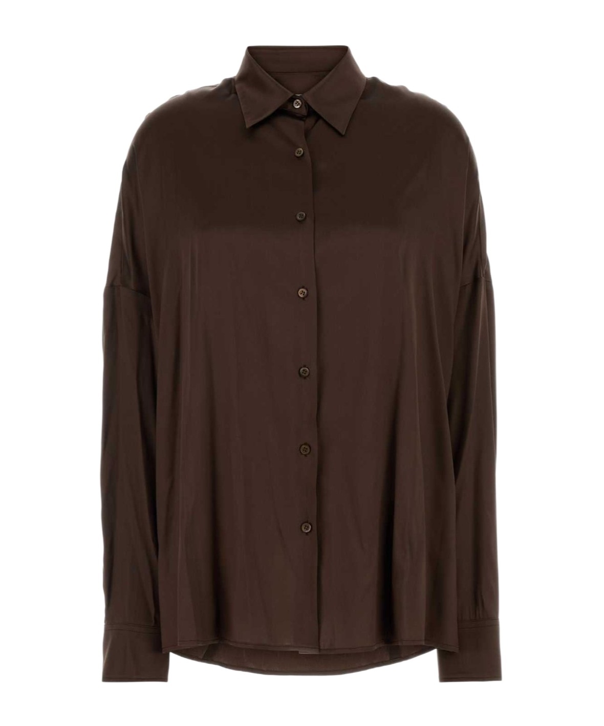 Dries Van Noten Long-sleeved Satin Blouse In Brown