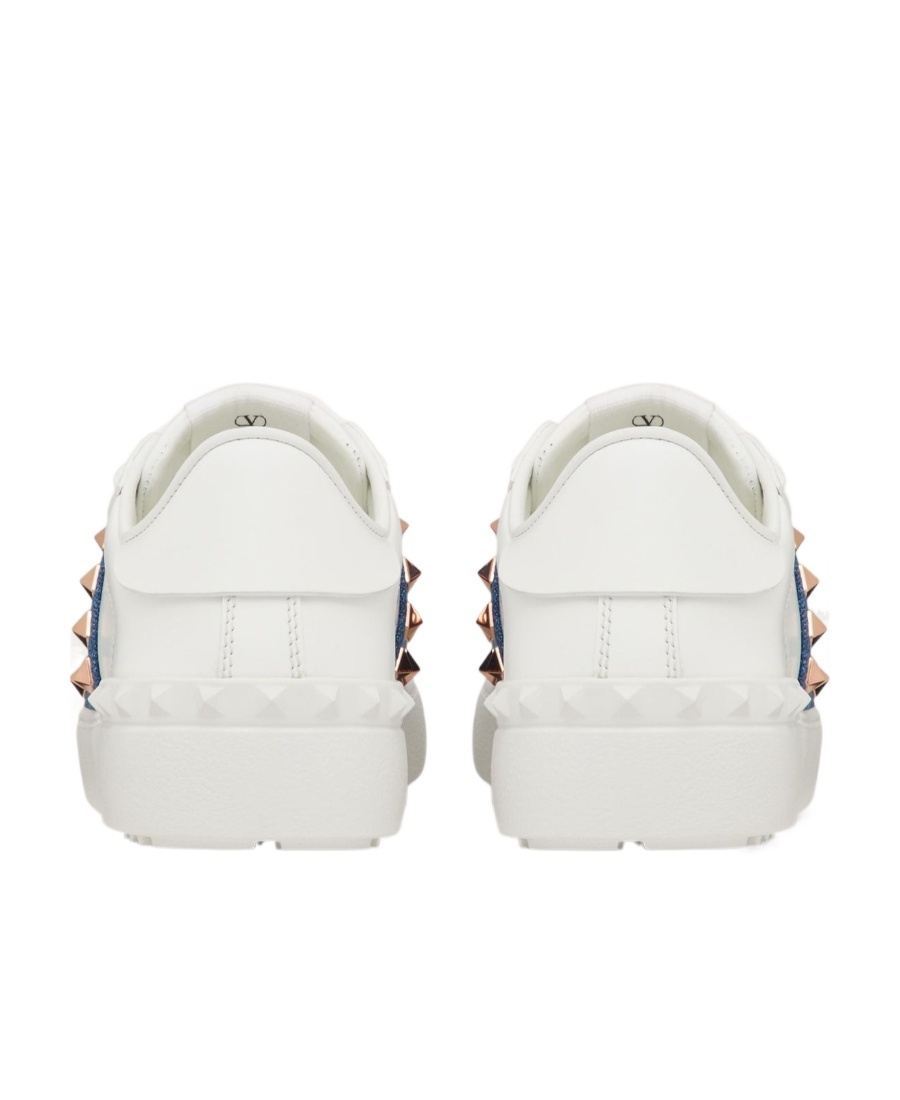 VALENTINO GARAVANI ROCKSTUD UNTITLED TRAINER IN CALFSKIN WITH DENIM BAND