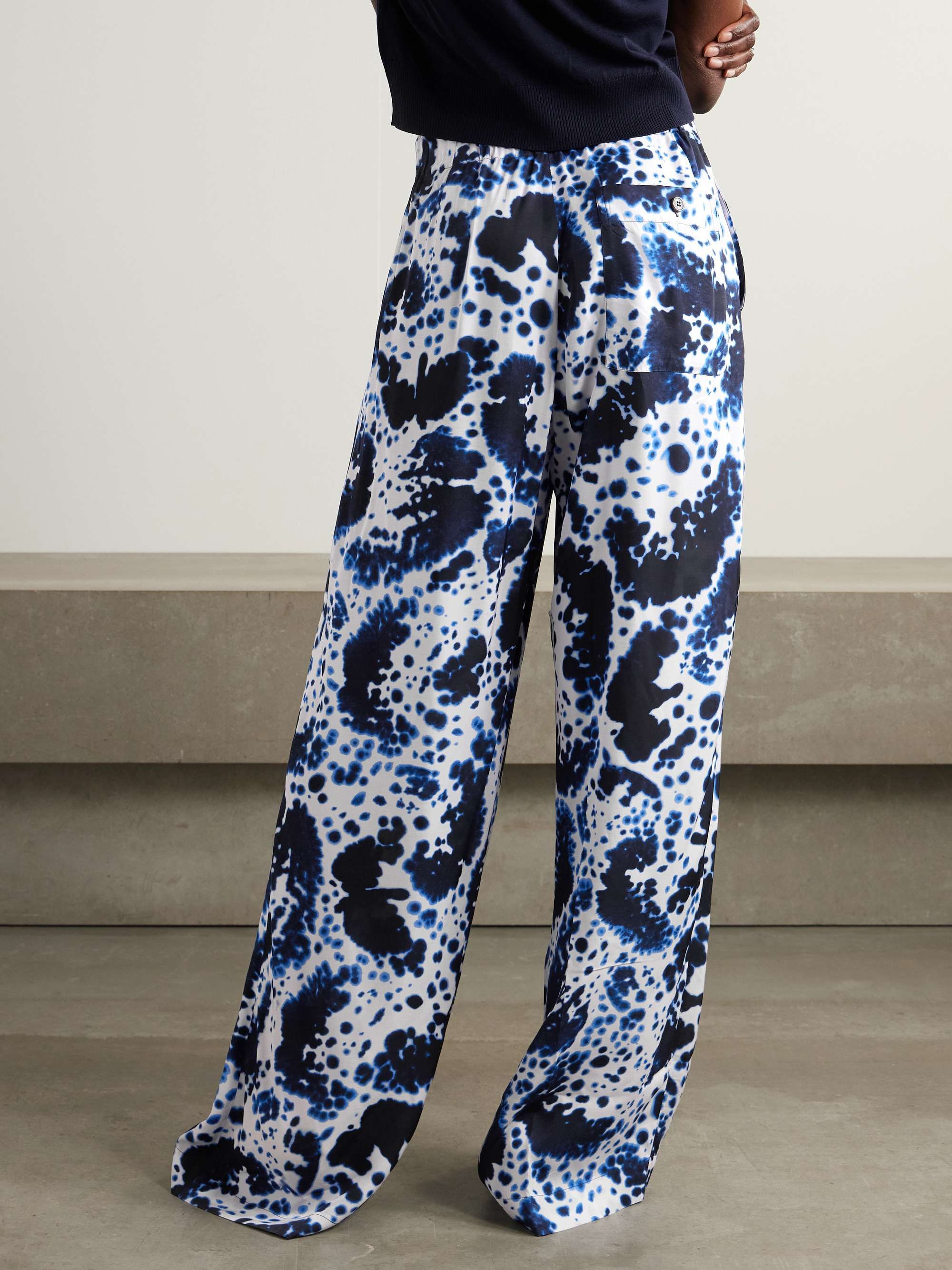 Dries Van Noten Pila Printed Matte Satin Trousers In Blue