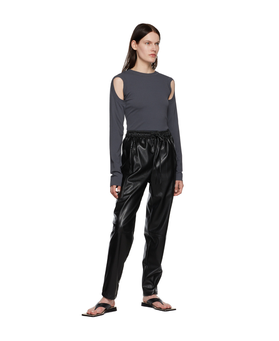 Low Classic Faux-leather Drawstring Trousers In Black