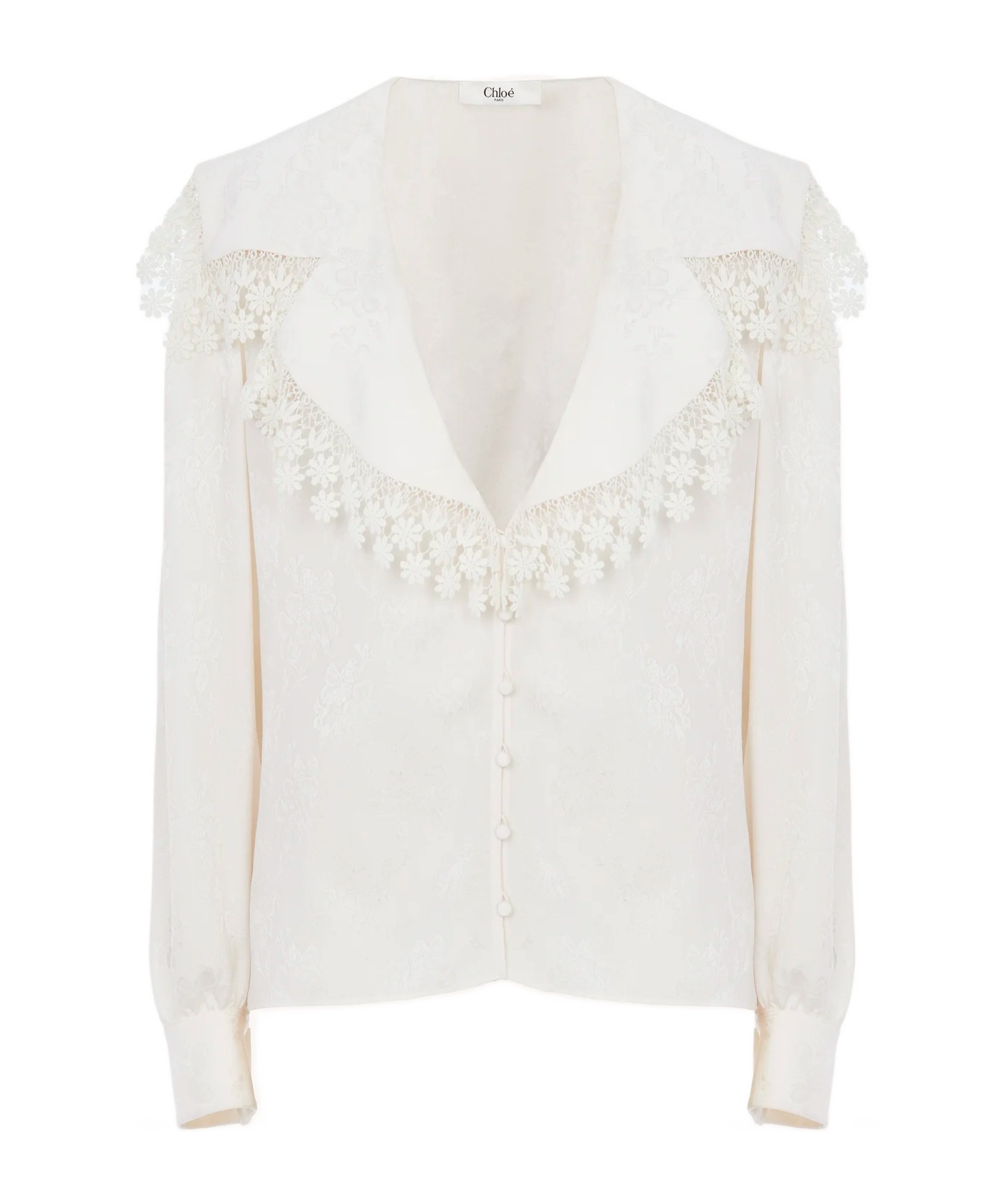 Chloé Floral-trim Printed Silk Blouse In White