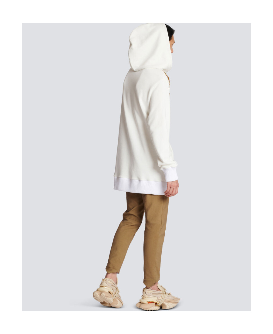 Shop Balmain Hoodie With Embroidered Zebra Stripes In White