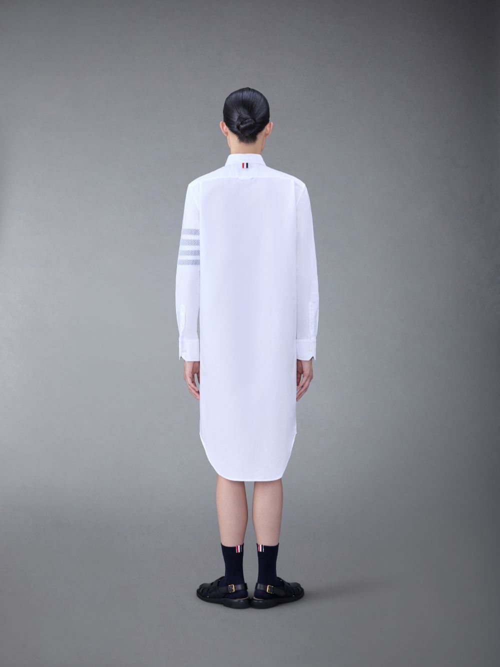 Thom Browne Striped Cotton Oxford Shirt Dress In White