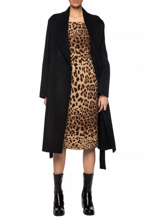 Shop Dolce & Gabbana Off-the-shoulder Leopard Print Midi Dress In Brown