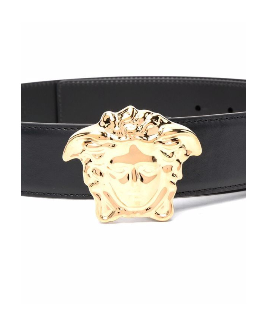 Shop Versace Medusa Head-plaque Leather Belt In Black