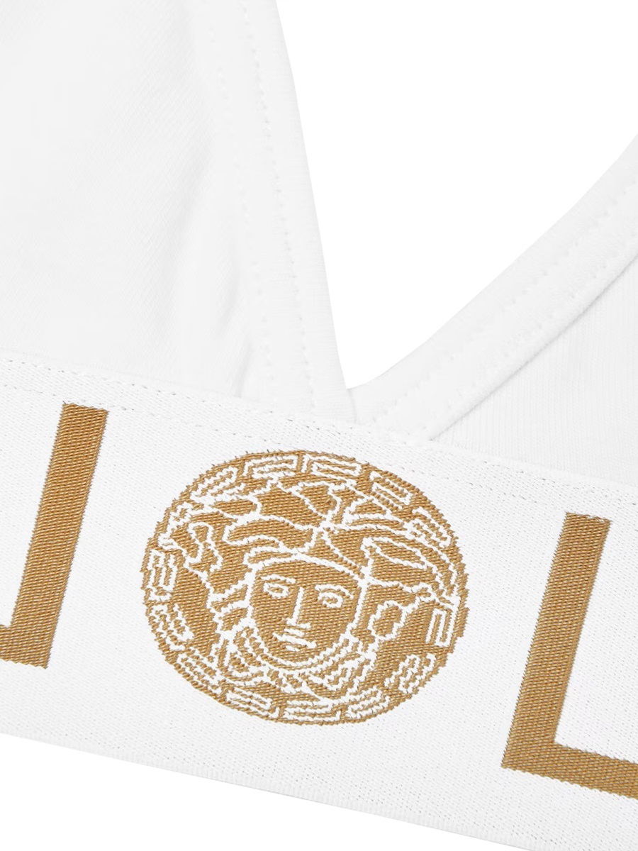 Versace Cotton Topeka Underwire Free Bra With Golden-effect Monogram In White