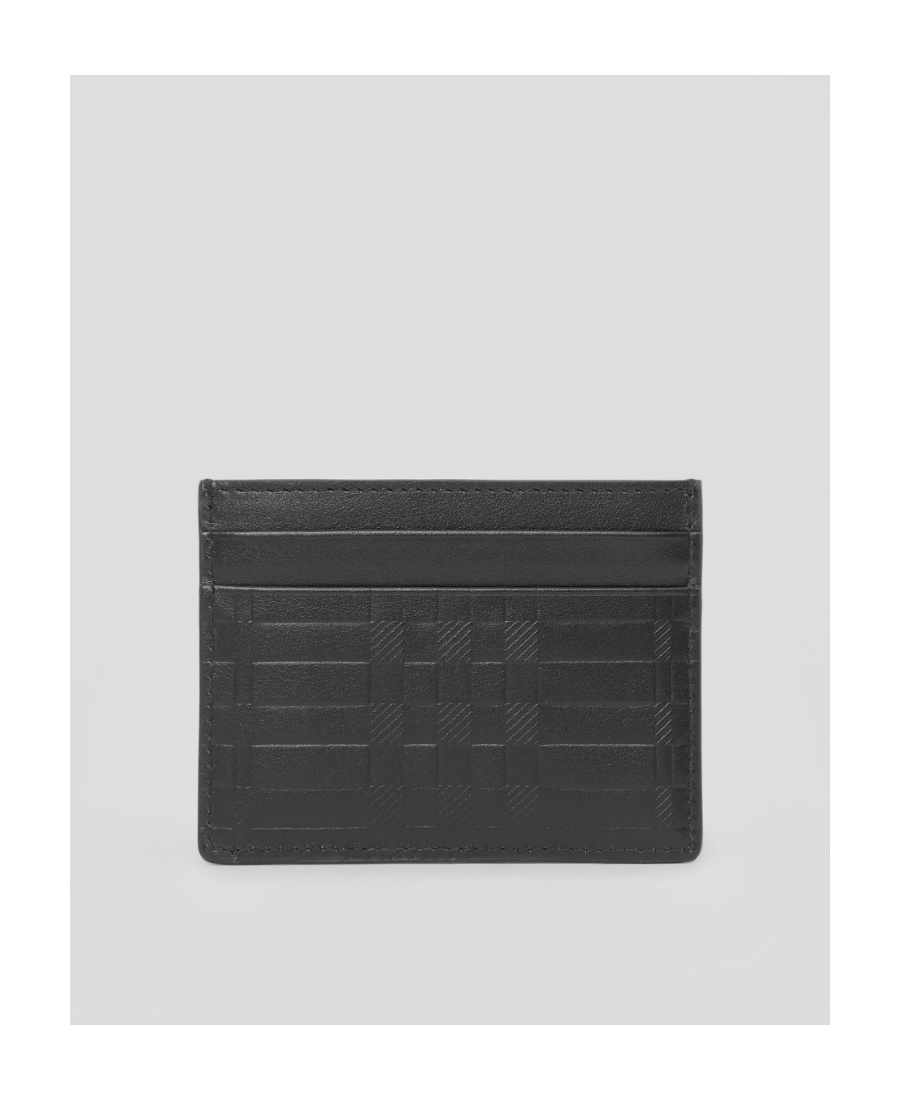Burberry Embossed Check Leather Cardholder In Black