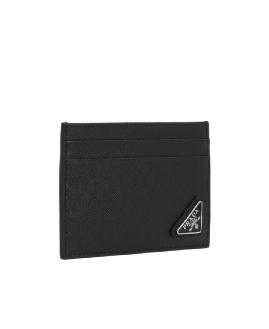 Prada Triangle Logo Leather Cardholder In Black