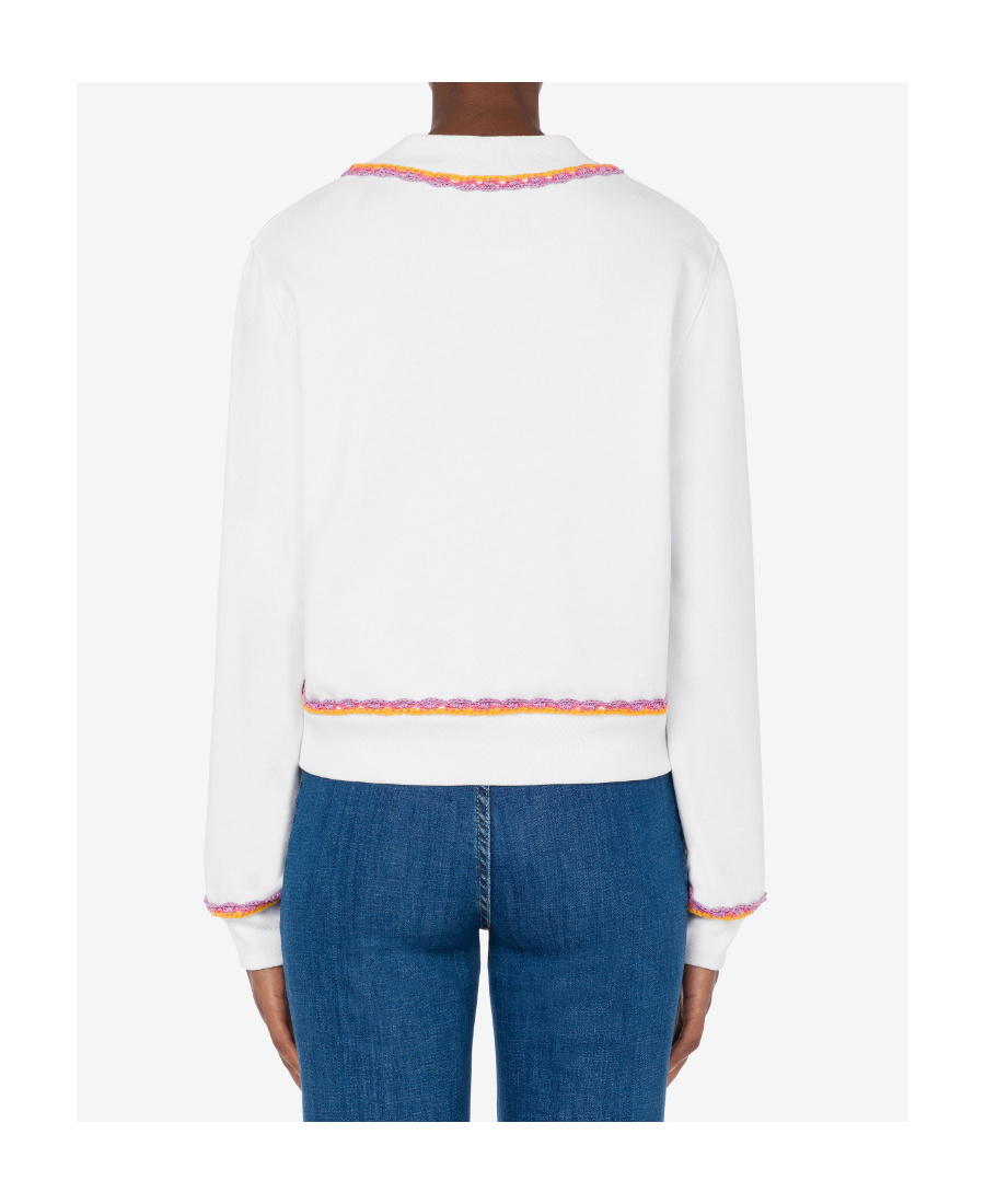 Moschino Crewneck Sweatshirt With Embroidered Logo And Scalloped Trim In White