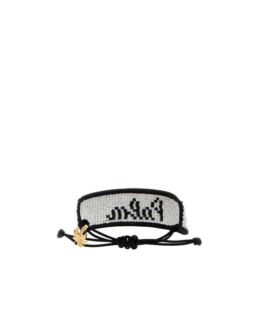 Palm Angels Palm Plaque Beaded Bracelet In Black