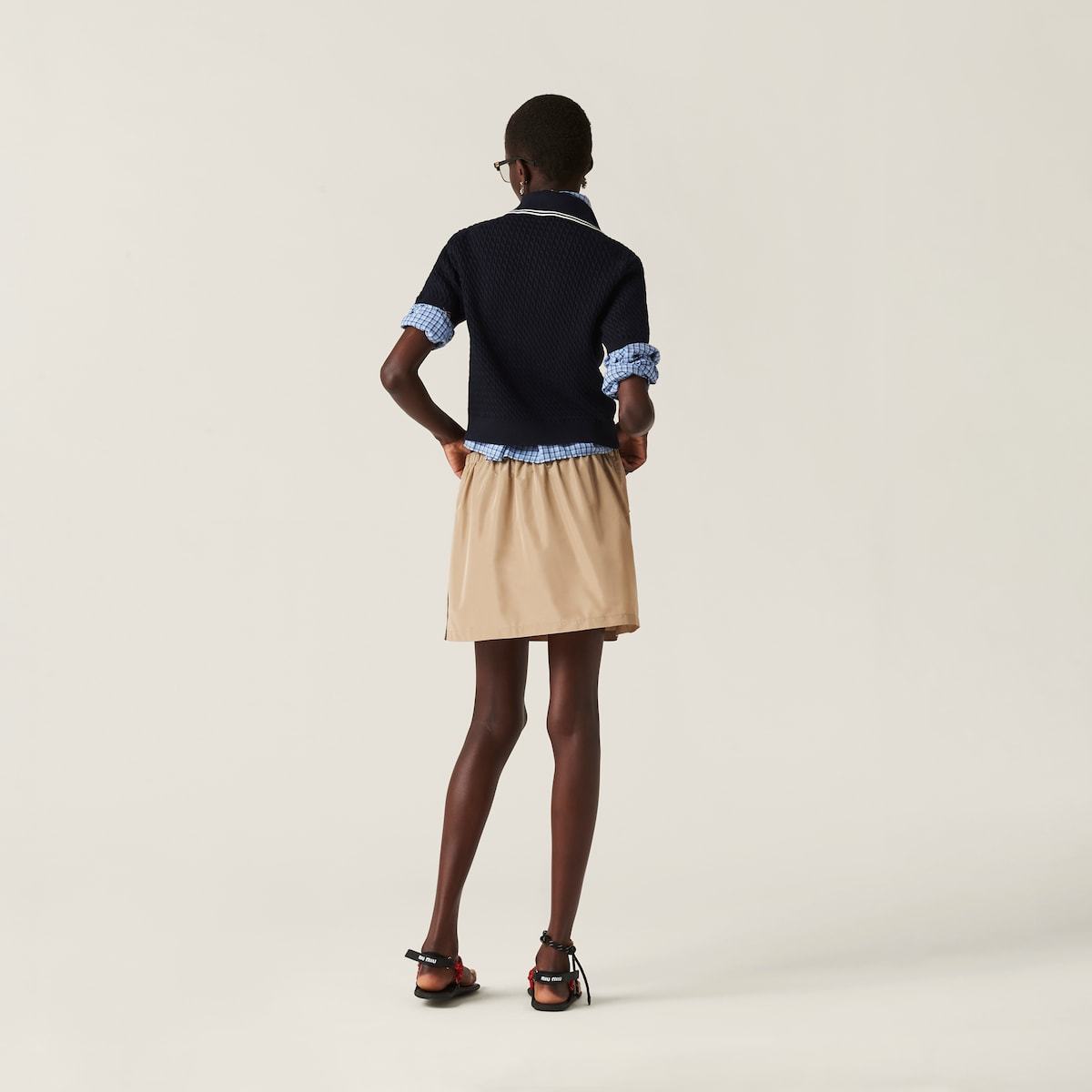 Miu Miu Raised-logo A-line Miniskirt In Nude