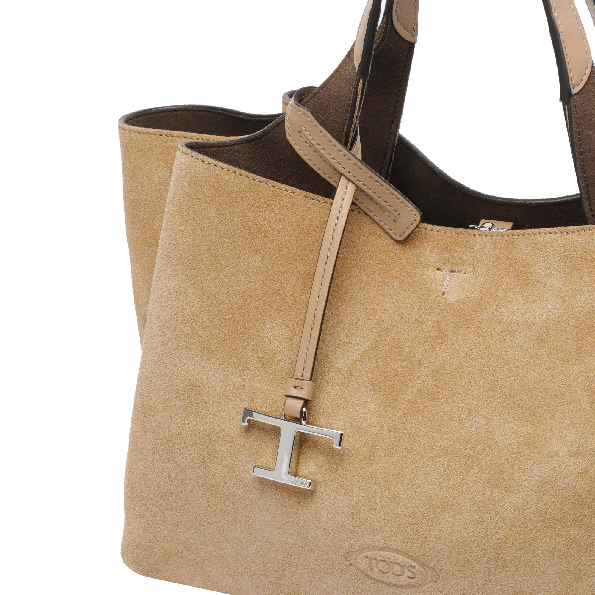 Tod's Suede Clutch Structured 2 Handles In Brown