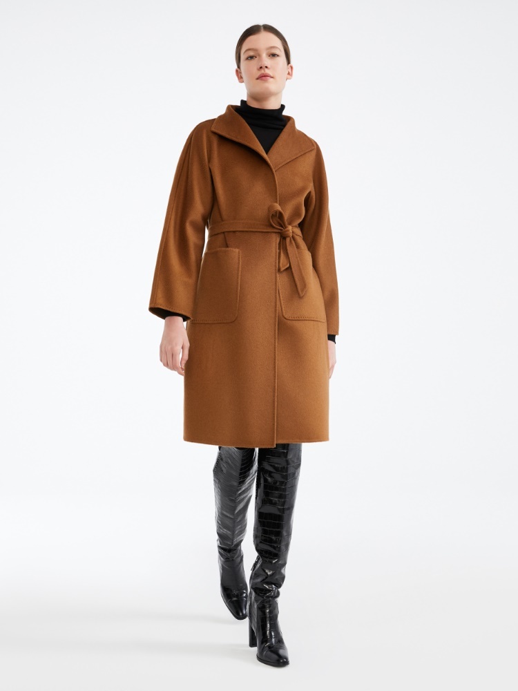 Max Mara Vertical Collar Double-sided Cashmere Coat In Brown