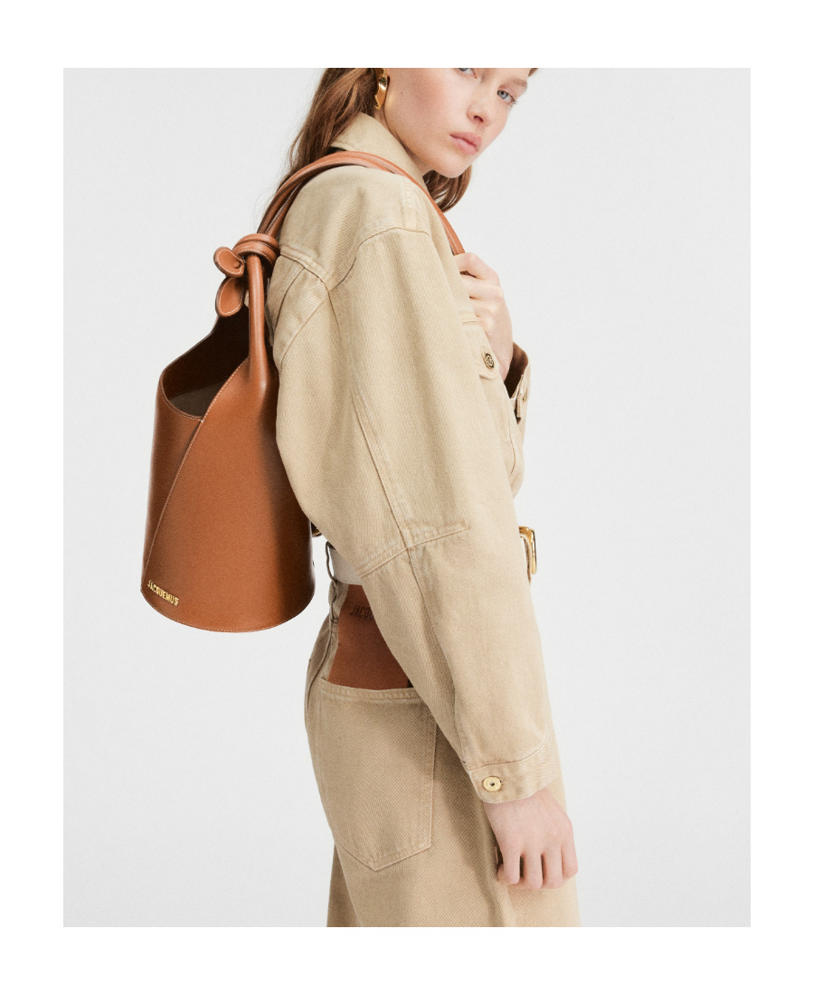Jacquemus Mini Knotted Bucket Bag In Brown