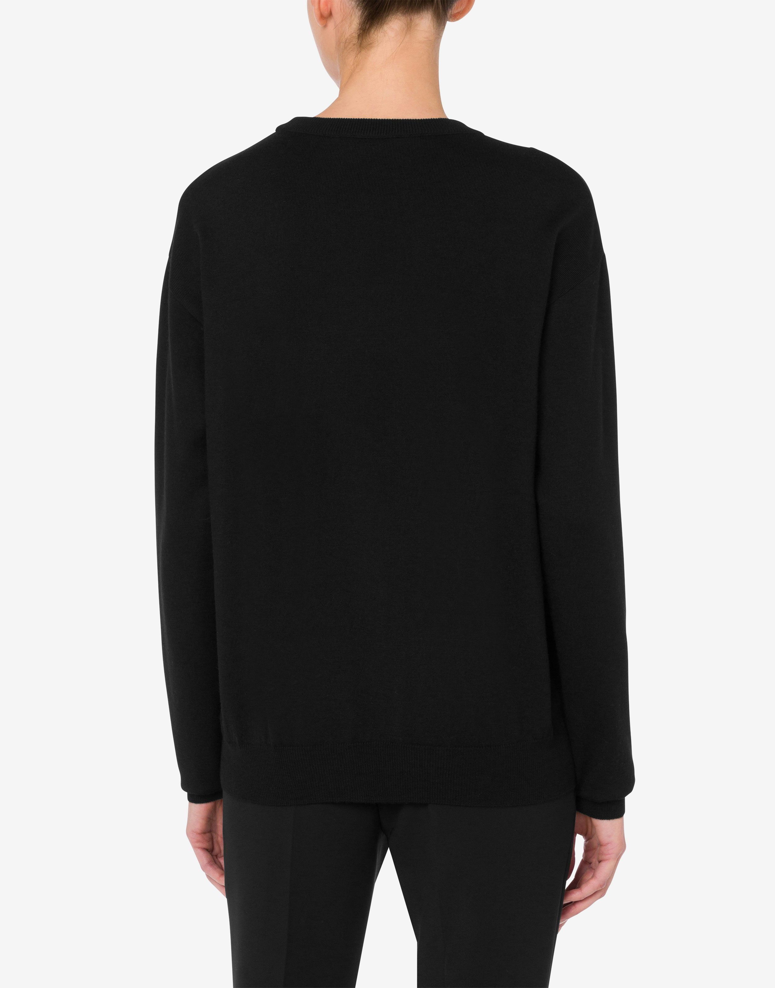 Moschino Black Intarsia Heart Safety Pin Sweater In Black
