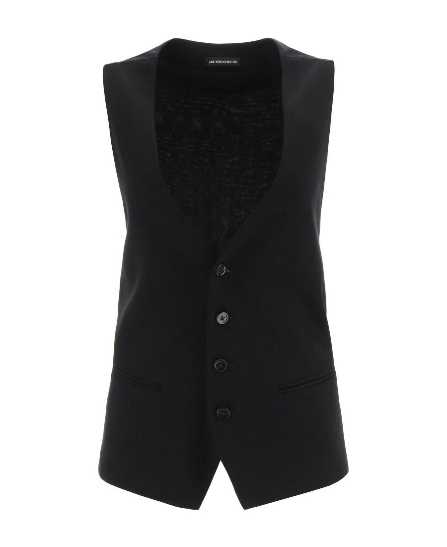 Ann Demeulemeester Sleeveless Waistcoat With V-neckline And Lace Detailing In Black
