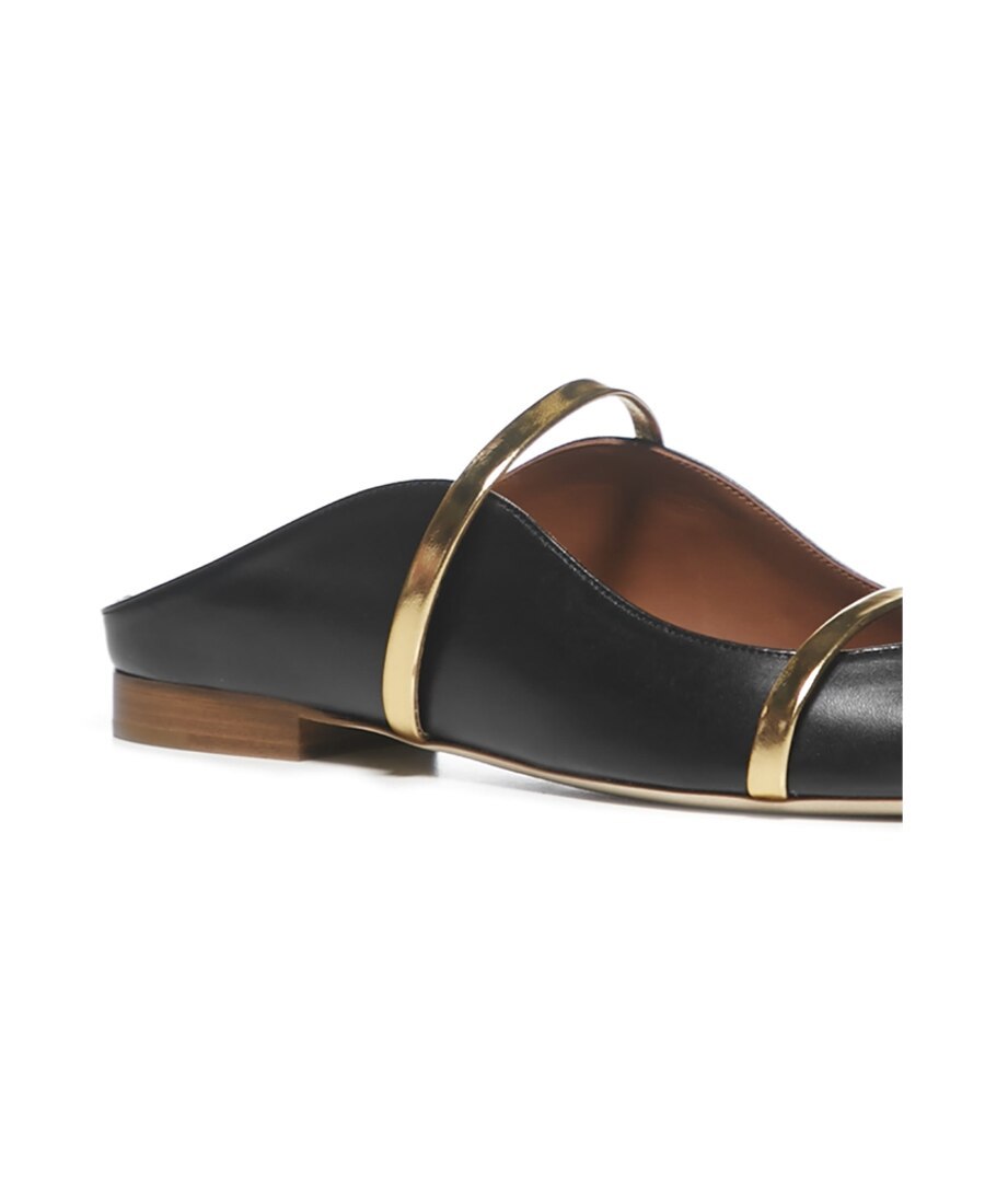 Malone Souliers Maureen Metallic Leather-trimmed Satin Point-toe Flats In Black