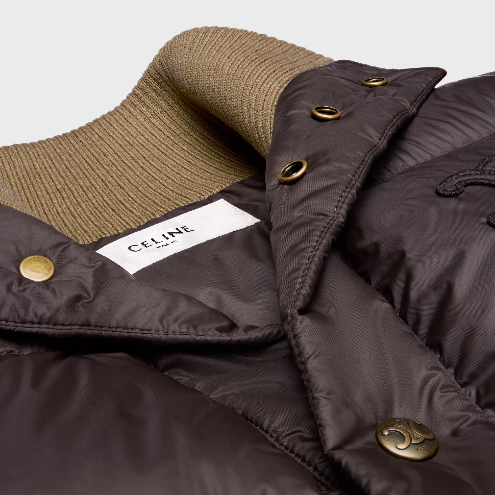 Celine Women Sleeveless Down Jacket With Triomphe Patch In Brown