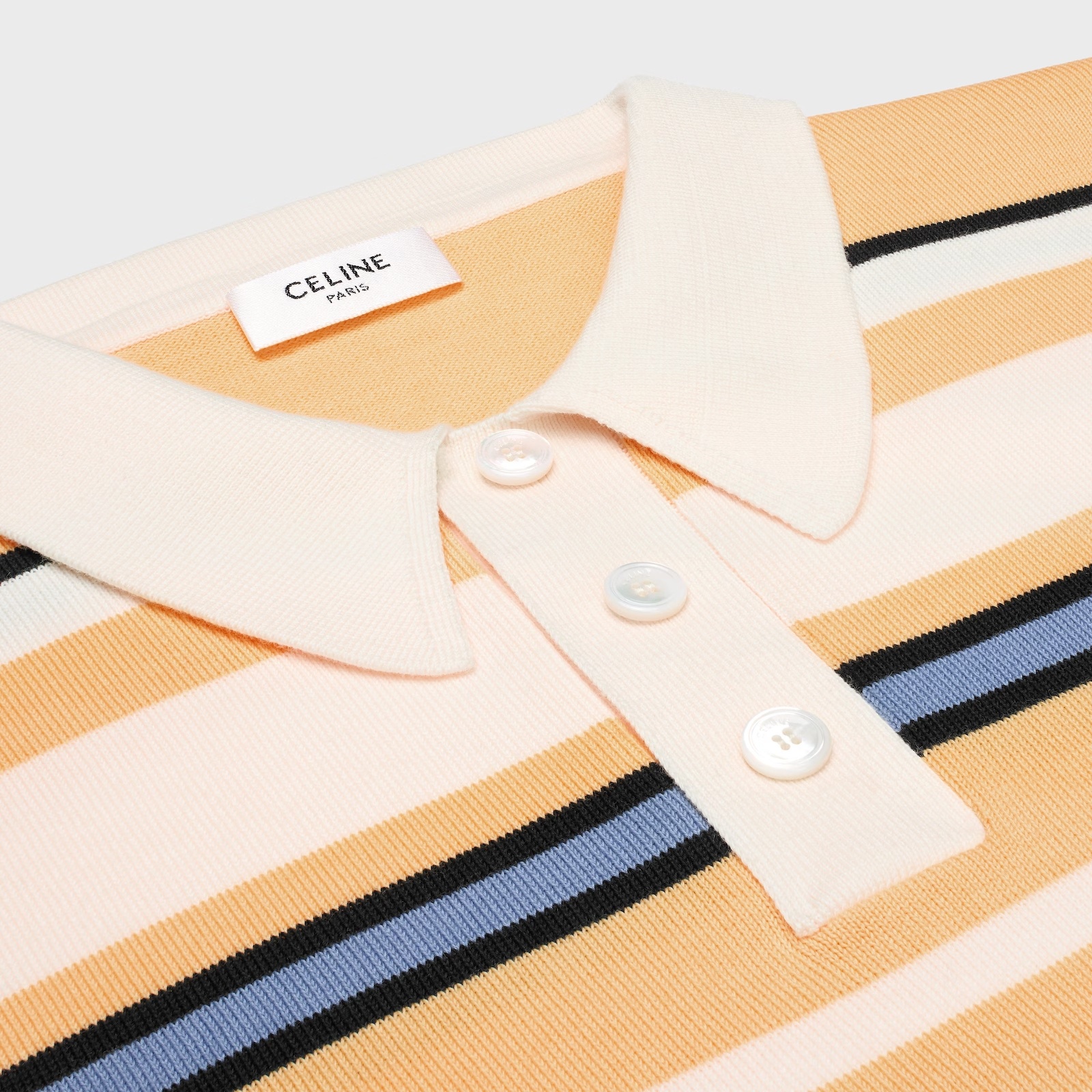Celine Loose Polo In Striped Cotton In Yellow